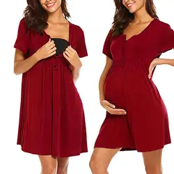 Для женщин Одежда для беременных Короткие рукава Твердые Ruched Ночные сорочки Женские беременность и кормление халат для кормящих женщин