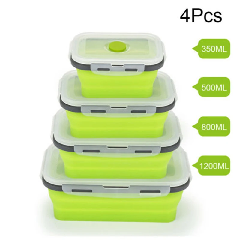 

350-1200ML Silicone Foldable lunch Boxes Space Save Large Food Containers Set