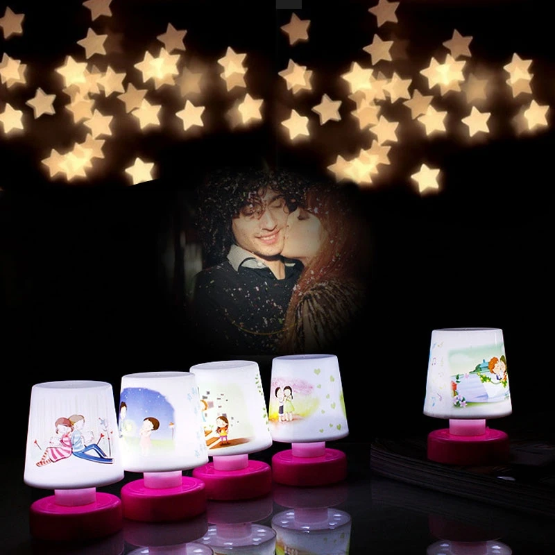 3Pcs Mini Cute Novelty Cartoon LED Table Night Lamp Desk Projection Light warm table lamp collection, gift, festival party