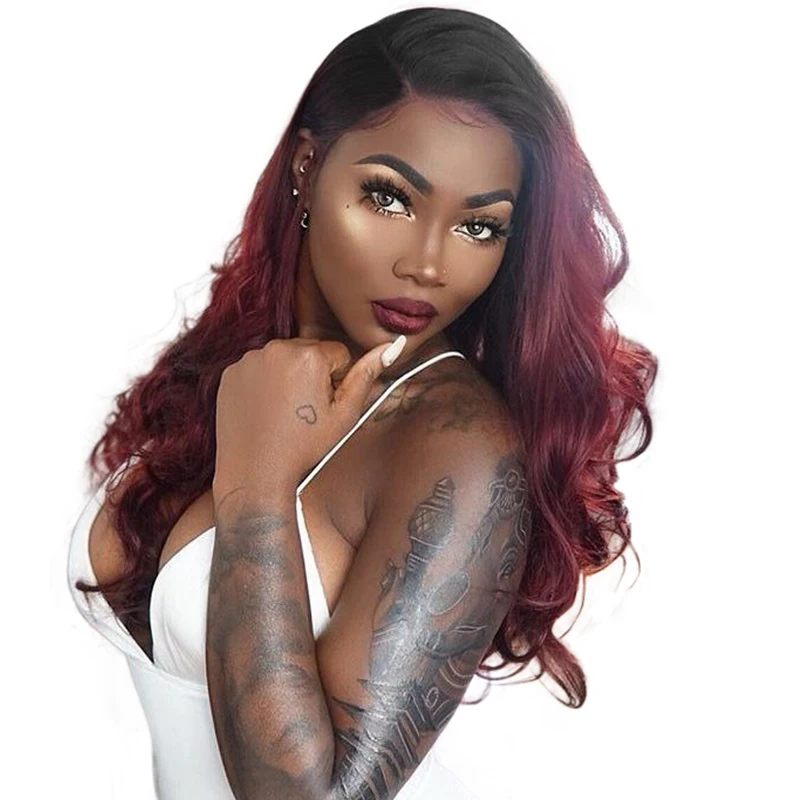 

1b/99j Ombre Human Hair Wig Red 360 Lace Frontal Wig Pre Plucked With Baby Hair Brazilian Glueless Lace Front Wigs Ever Beauty