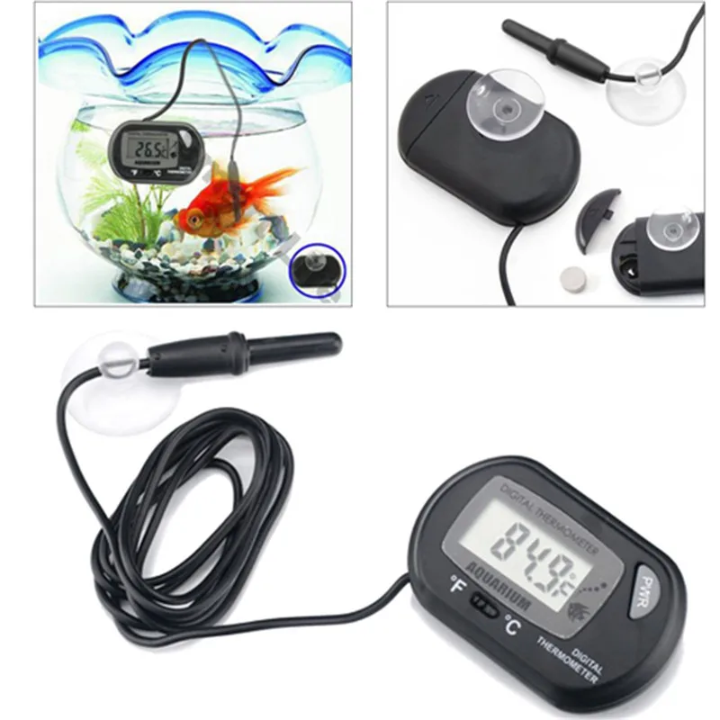 

Black Digital LCD Aquarium Water Terrarium Thermometer Probe Embedded Temperature Sensor Celsius, Fahrenheit Dual Transformation