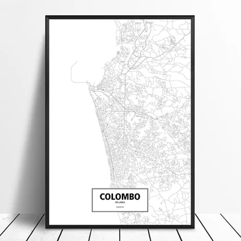 

Colombo, Sri Lanka Black White Custom World City Map Poster Canvas Print Nordic Style Wall Art Home Decor