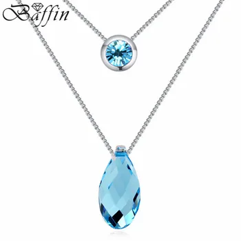 

Baffin Crystals from Swarovski Water Drop Pendant Necklace for Women Romantic Double Chain Jewelry Trendy Wedding Accessories
