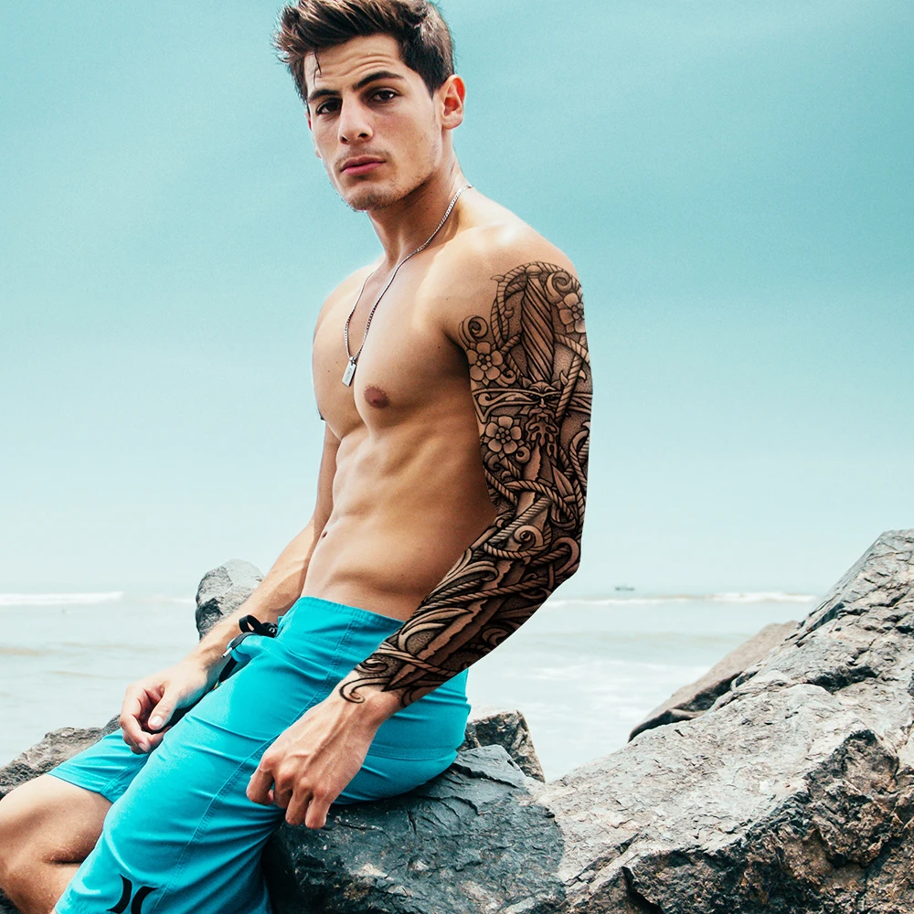 الصينية التنين كبيرة الذراع كم الوشم المؤقت للماء الوشم ملصق الرجال الكامل زهرة الوشم وشم على شكل رسوم للجسم فتاة