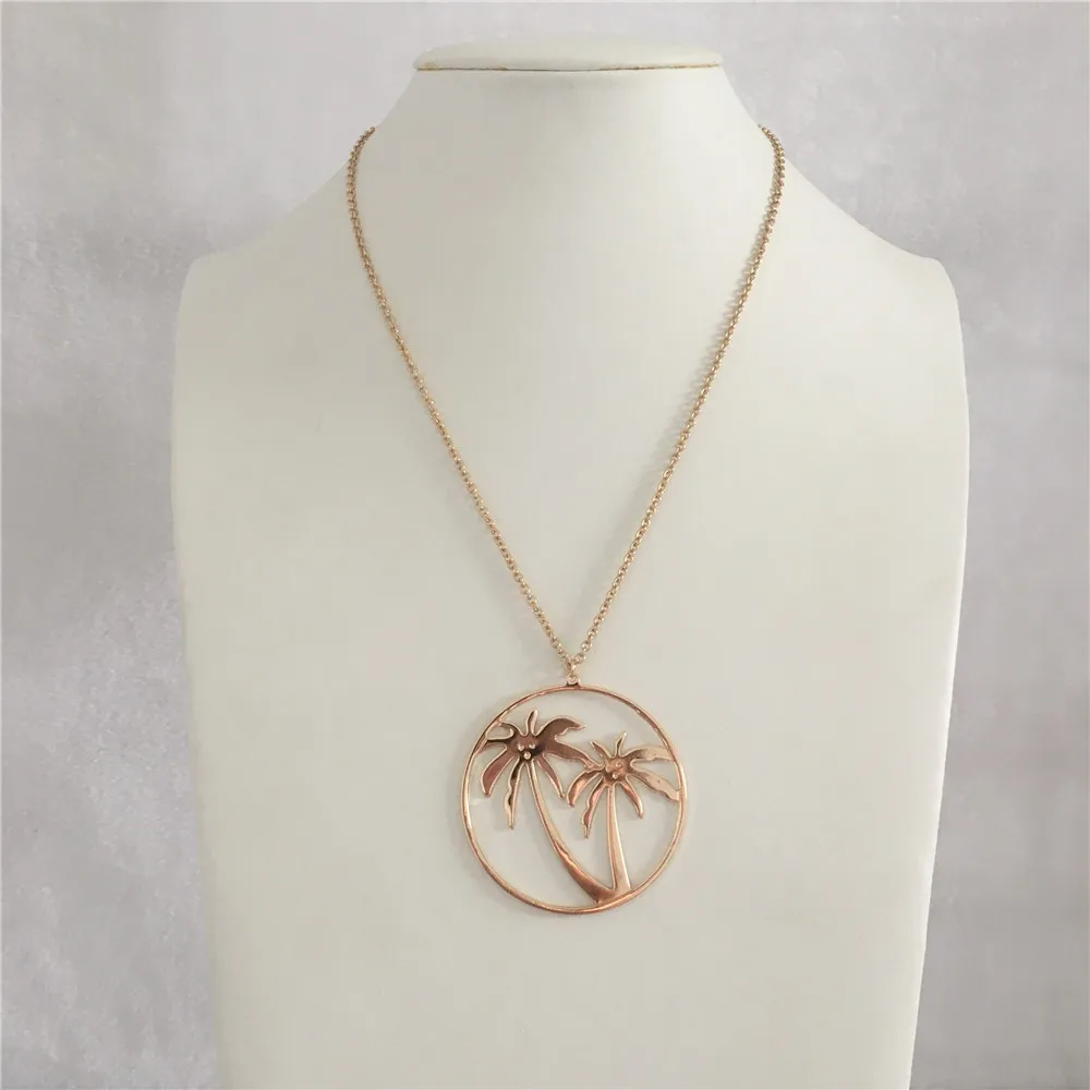 

LOVELY HOT SUMMER PALM TREE IN CIRCLE PENDANT NECKLACE FOR WOMAN GIRL