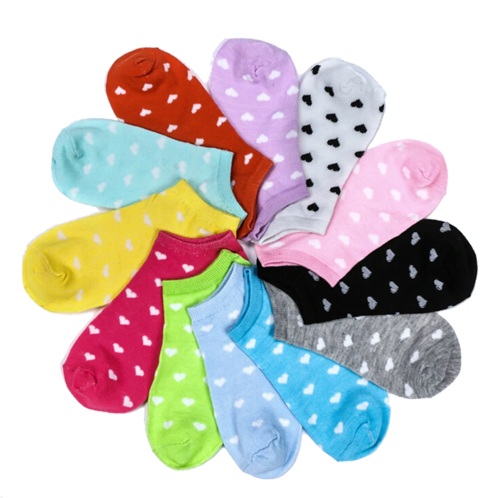 

5 Pairs Girl's Socks Short Candy Color Printed Dot Cute Art Socks Female Women Thin Ankle Cotton Blends Socks Low Cut Sock