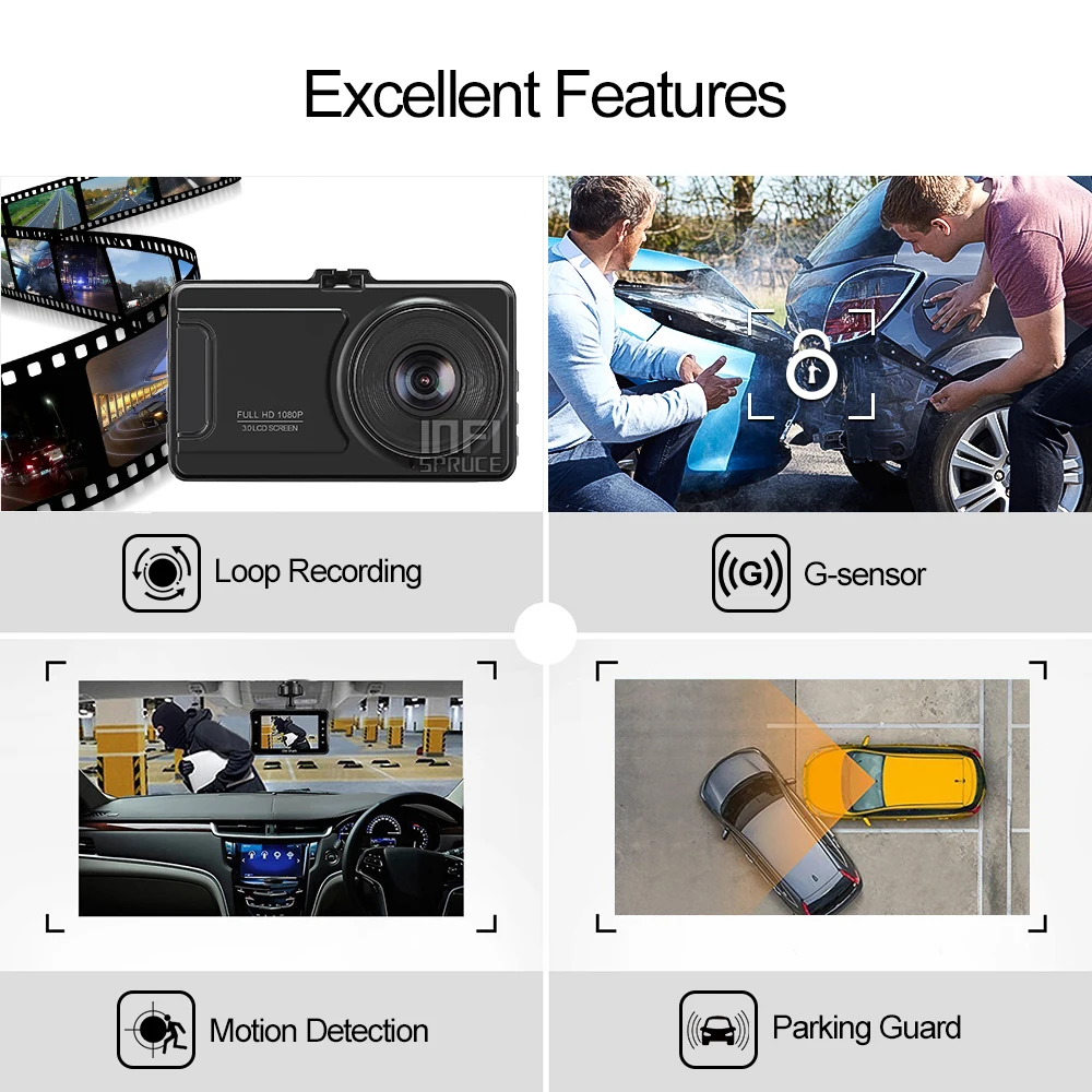 3 дюймовый Видеорегистраторы для автомобилей 1080 P FHD 170 градусов Широкий формат