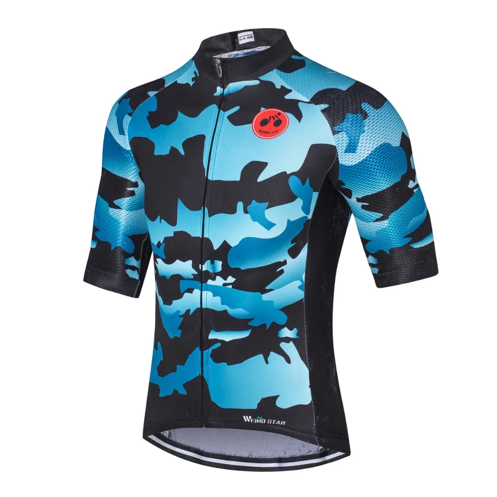Weimostar Mens Camouflage Blue Cycling Jersey MTB Short Sleeve Bicycle
