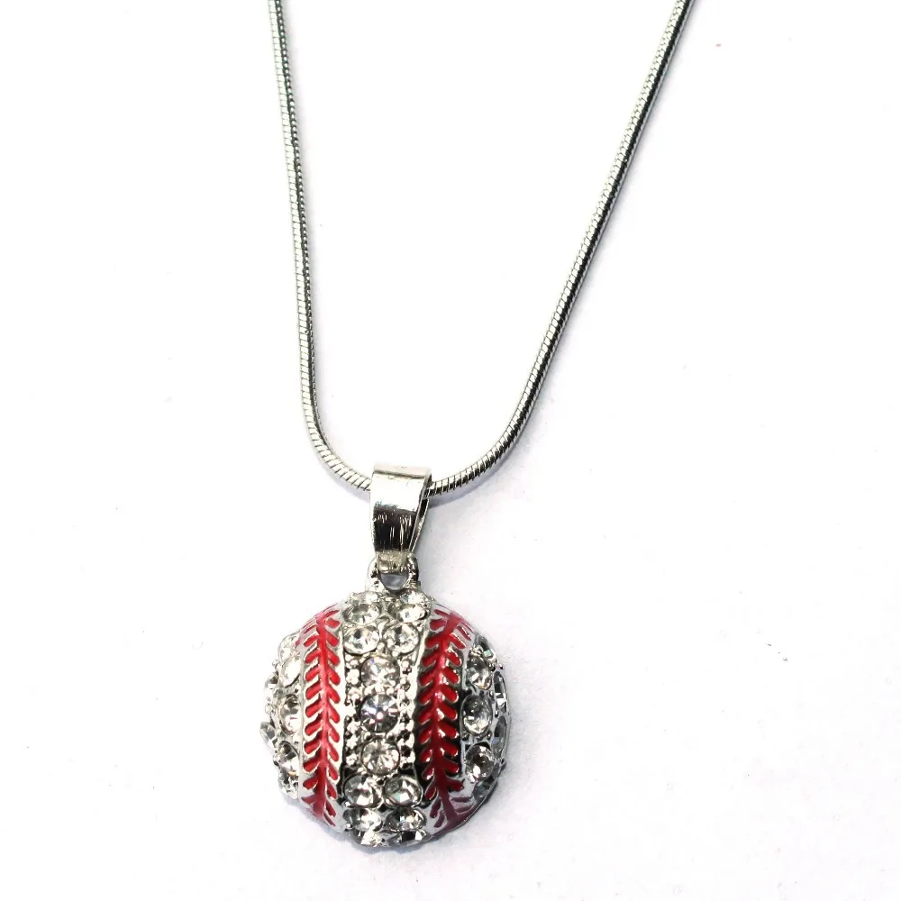 1.7cm Crystal Baseball Pendant Snake Chain Necklace Fashion Sports