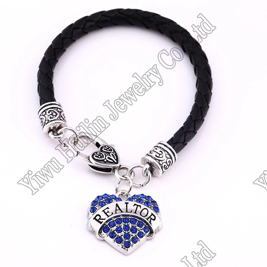 Высокое качество модные родием с сверкающими кристаллами риэлтор кулон сердце браслет веревку цепи