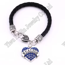 Высокое качество модные родием с сверкающими кристаллами риэлтор кулон сердце браслет веревку цепи