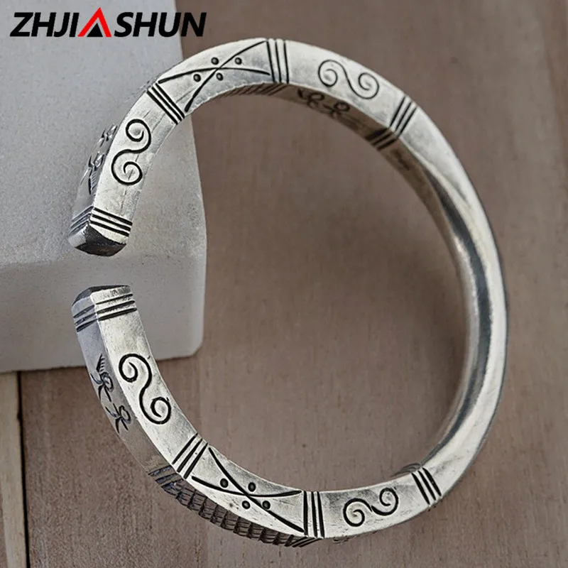 

ZHJIASHUN Solid 990 Sterling Silver Bangles for Women Silver 990 Bracelets with Egypt Pattern Top Quality