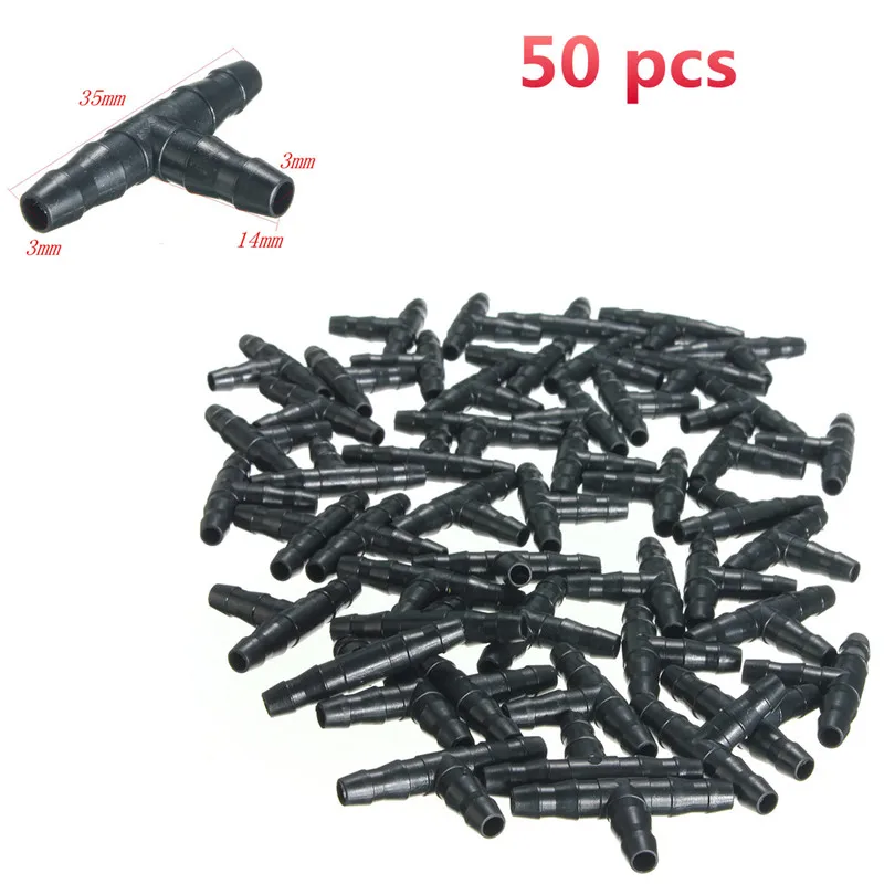 

50pcs/lot Plastic Three Sirection Layout Drippers Connector Barbed Tee Connector Dripper Hose Tube Nozzle Adaptor 35x14x3mm