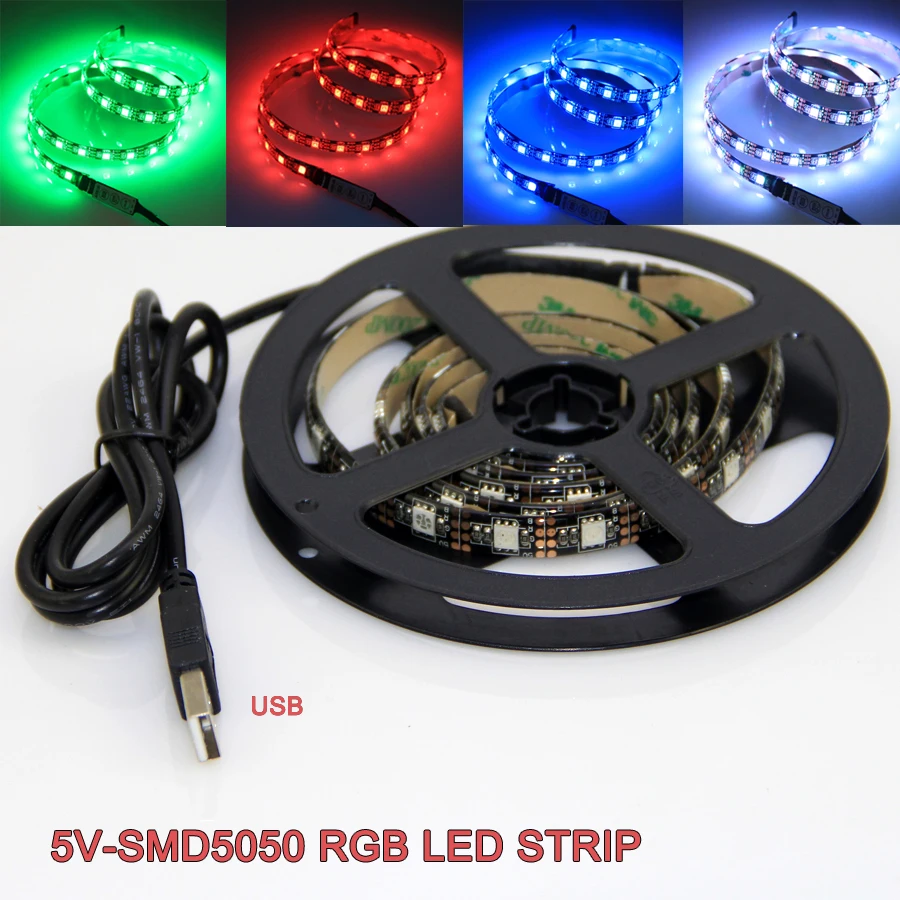 

1M 2M USB LED Strip Light 5V 5050 SMD Black PCB IP65 Waterproof RGB Warm / Cool White Flexible TV Background Lighting Strip