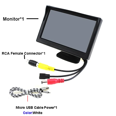 USB дисплей для парковки автомобиля монитор 5 дюймов HD разрешение 800*480 с 5 в Micro USB кабель для заднего вида камера заднего вида - Цвет: With White USB Cable