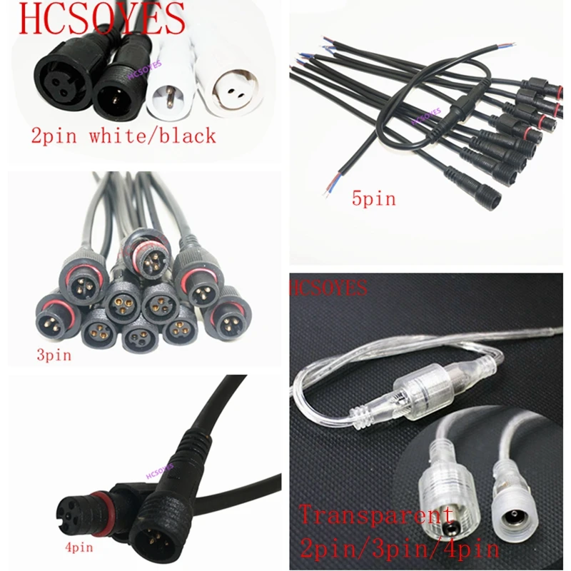 5 пар 2 pin/3 pin/4 pin/5 pin водонепроницаемый разъем с проводным кабелем IP68 Женский и штекер 2X0,3(мм2) черный белый
