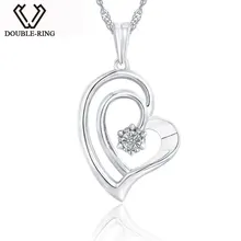 DOUBLE-R реального 0.01ct diamond Кулоны в форме сердца Для женщин 925 стерлингов Серебряные ожерелья подарок любимым Ювелирные украшения индивидуальные CAP03748SA-1