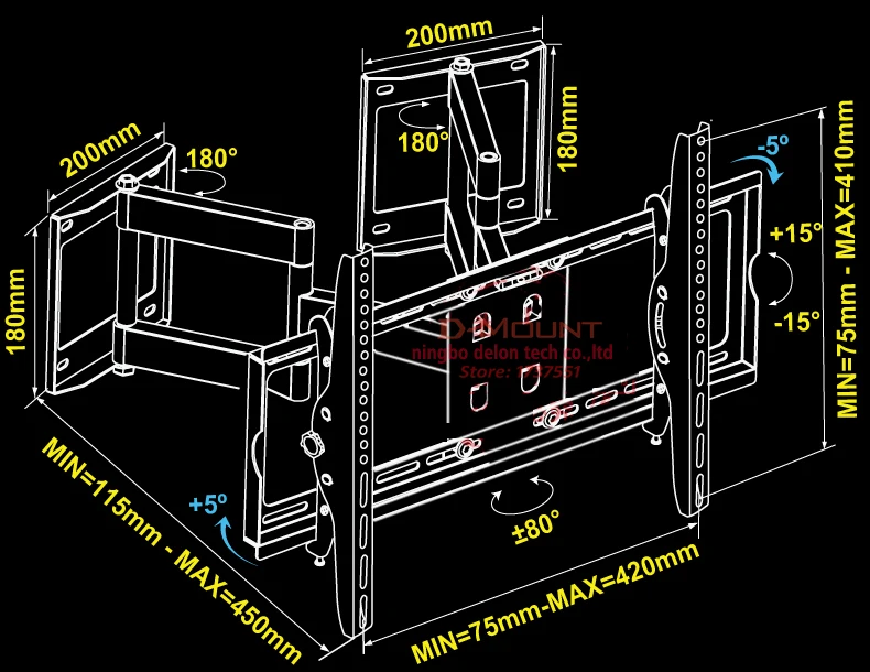 Универсальный 2"-55" 80 кг 400x400 heavy duty качели Кронштейн для ТВ arm ЖК-дисплей стены ванной комнаты Угловые настенный выдвижной ЖК-дисплей полный motion 6 arm