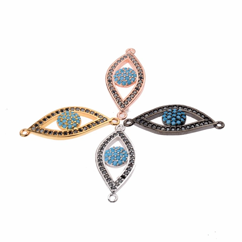 

NEW DIY Findings Micro Pave Cubic Zirconia Turkish Evil Eye Charm Hollow Connector Accessories For Bracelets Earrings Making