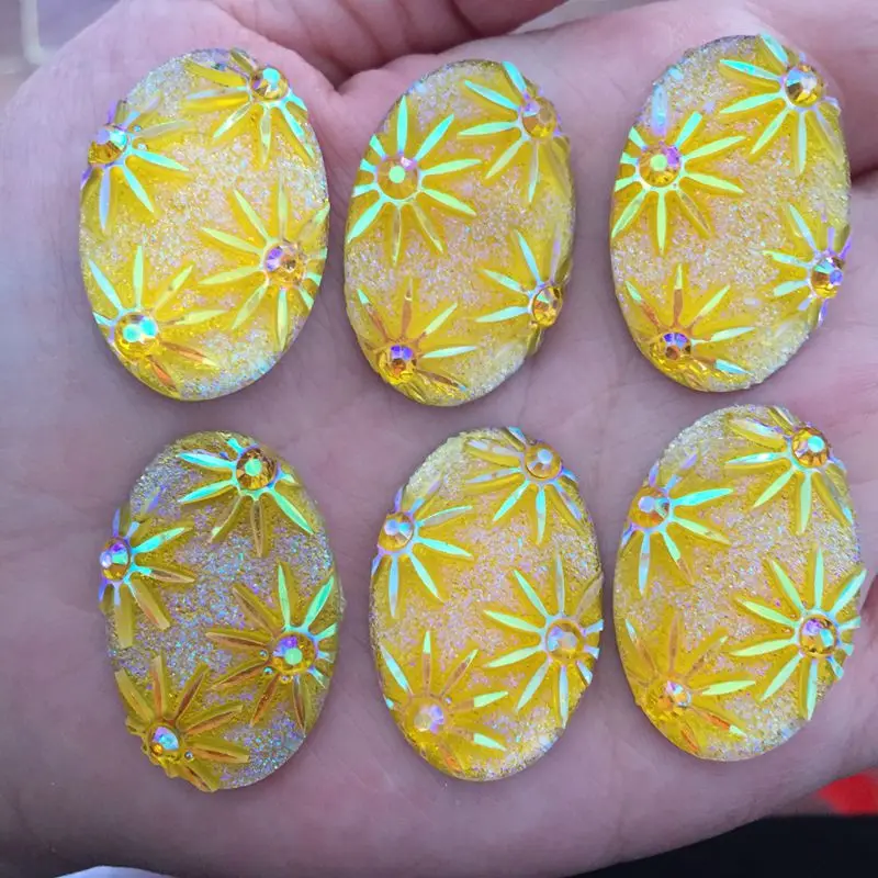 

HOT 12pcs 20mm*30mm AB Resin oval flower Rhinestone Flatback Wedding diy Buttons D751