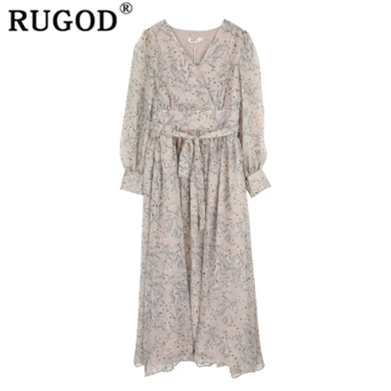 RUGOD женское платье с цветочным принтом, boho chic стильное летнее платье, винтажное свободное повседневное милое платье с высокой талией, modis femme vestido verano