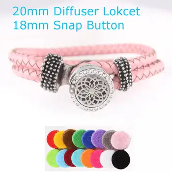 

New Design 316L Stainless Steel Flower Perfume Locket 20mm Essential Oil Diffuser Locket With 18mm Snap Button Leather Bracelet