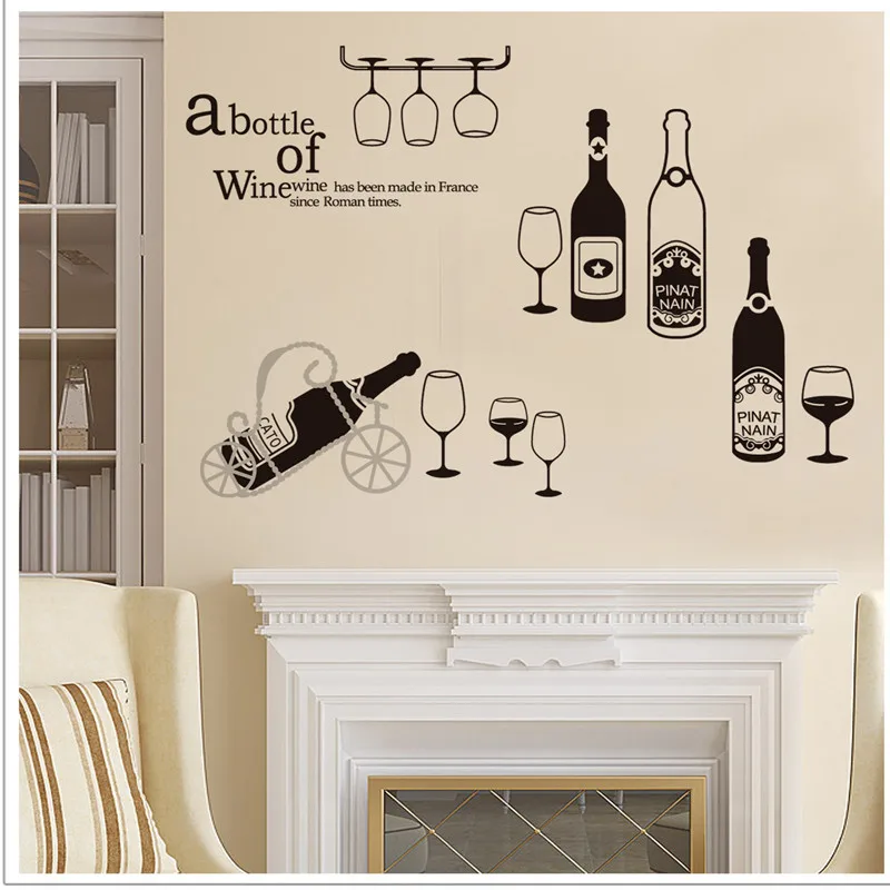 Creative DIY Red Wine Glass Decorative Wall Sticker For Kitchen Bar