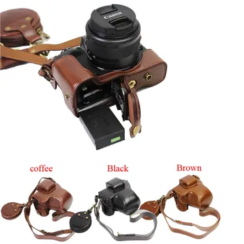 

New Luxury Pu Leather Camera Case Bag For Canon EOS M5 EOSM5 15-45mm Lens With Strap +Mini Pouch +Open Battery Design