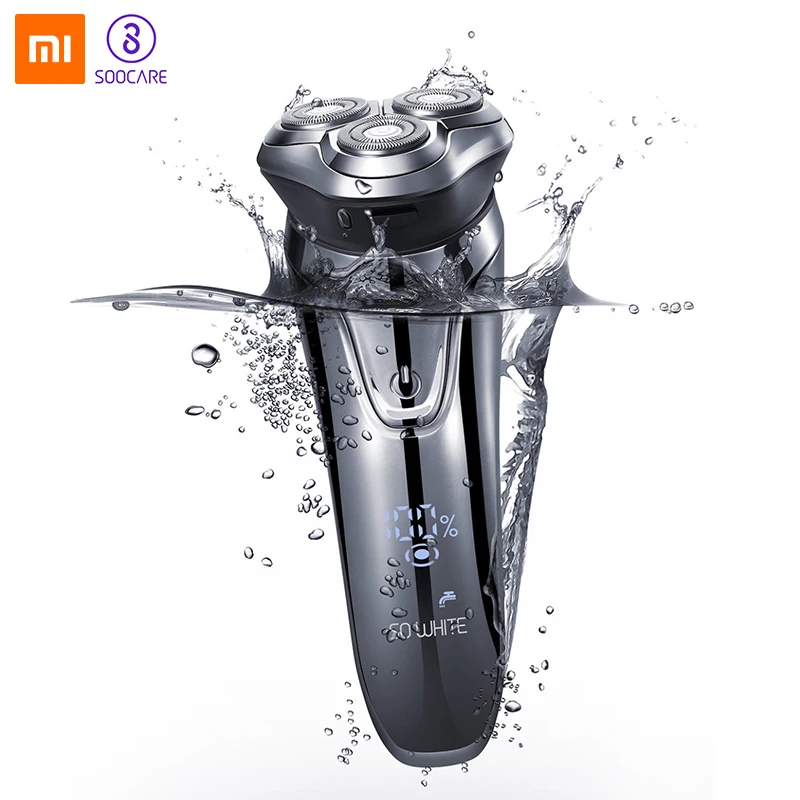 لذلك الأبيض الكهربائية ماكينة حلاقة الحلاقة للرجال USB قابلة للشحن 3D العائمة رئيس LED عرض اللحية ماكينة حلاقة للماء ل Xiaomi