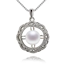 Snh 925 Серебряное ожерелье Кулон 9 мм AAA натуральный белый кнопку жемчужный кулон ювелирные изделия Женщины подарок