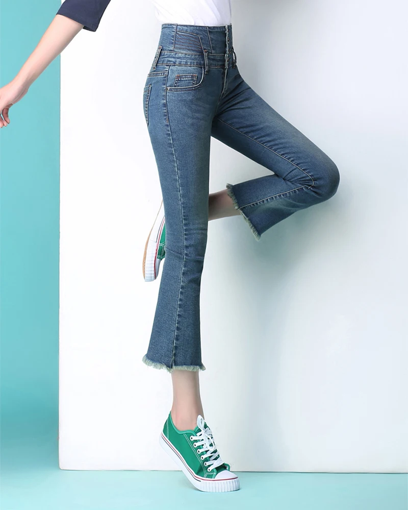 Nonis 2017 узкие джинсы Большие размеры четыре цвета Flare Брюки Femme Pantalon винтажные женские джинсы сексуальная высокая талия