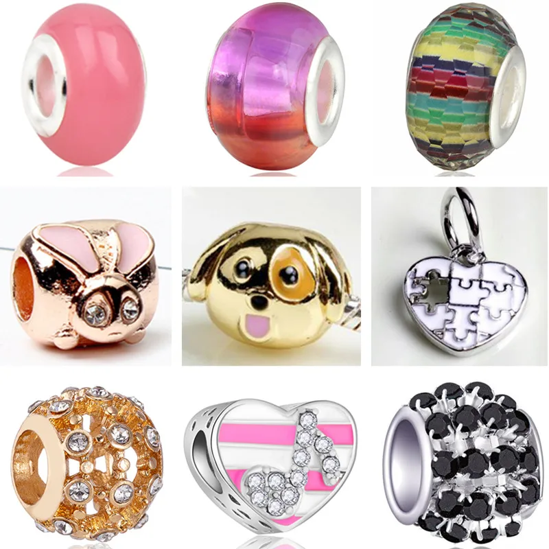 Enamel Dog Rabbit Bear Cup Hearts Mickey Pendants Beads Fit Original Pulsera Pandora Charms Bracelets for Women DIY Bijoux | Украшения и