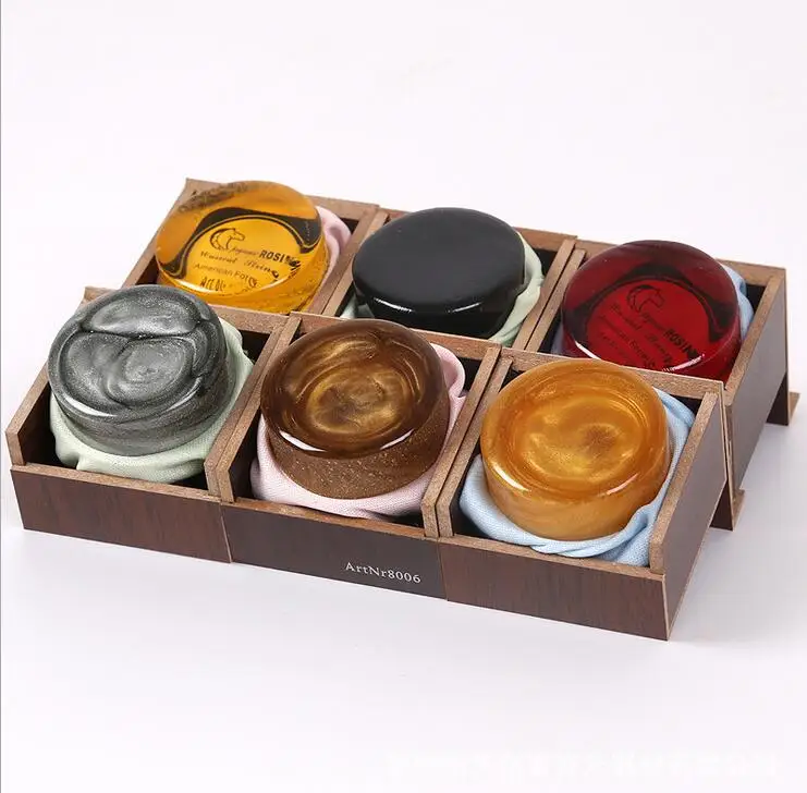 

6pcs LETO 8006 Round Shape Six Colors Wooden Box Pack Violin Viola Cello Bows Musical Instrument Rosin + Cloth