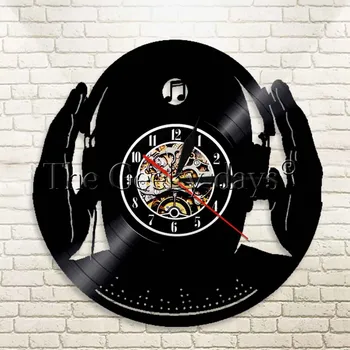 

1Piece DJ Wall Clock Club Party Mix Dance Music Beat Headphone Vinyl Record Clock CD Disc Jockey Decorative Vintage Clock