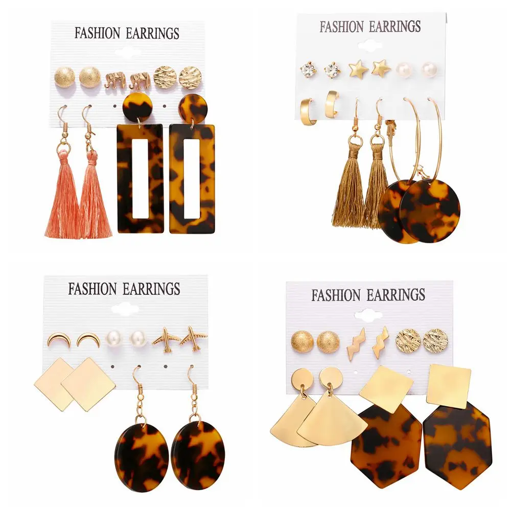 

Creative Bohemian Leopard Dangle Earrings Set Fashion Star Shape and Pearl Earrings New Design Acrylic Earring For Women Jewelry