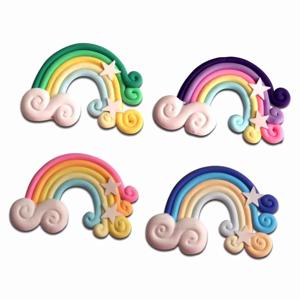 LF 12Pcs Clay Mixed Rainbow Decoration Crafts Flatback Cabochon