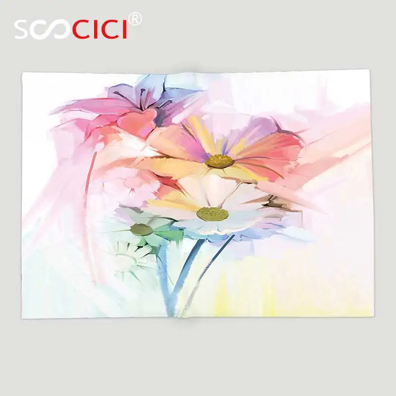 

Custom Soft Fleece Throw Blanket Watercolor Flower Daisy Bouquet with Hazy Psychedelic Effects Foliage Lily Symbol Multi