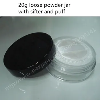

Free Shipping 1000 x 20ml Plastic Loose Powder Jar 20cc Jar with sifter and puff Cosmetic Bottle With Black Lids Wholesale