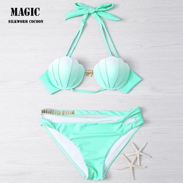 {Excellent|Wonderfull|Very Good|Very Recommended} Shell Mermaid Push Up Two-Piece Suit Color Gradient Beachwear Swimwear Sexy Bikini Set Bikini Swimsuit Bain Maillot De Bai Limited Price