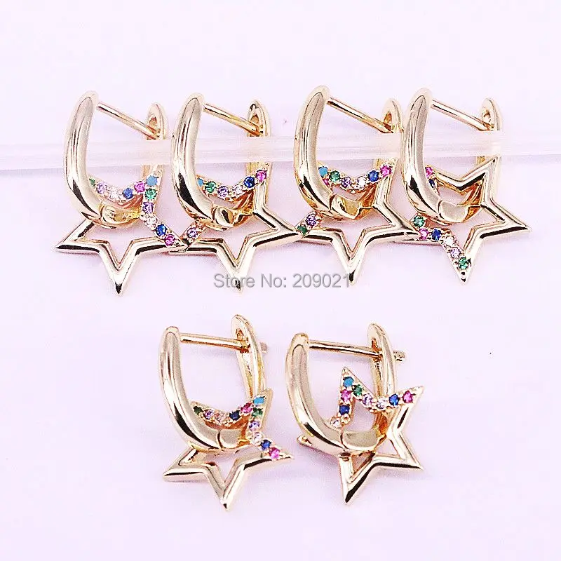 

6Pairs multicolor cz paved star dangle charm metal earring Gold fashion girl women jewelry