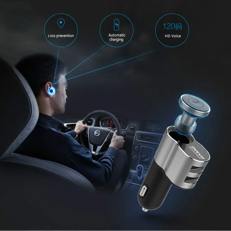 

UVR Car Charger & Earphone Bluetooth Earphone 2 USB Automatic Charge for Iphone 7 6 Samsung S8 Car-Charger Adapter