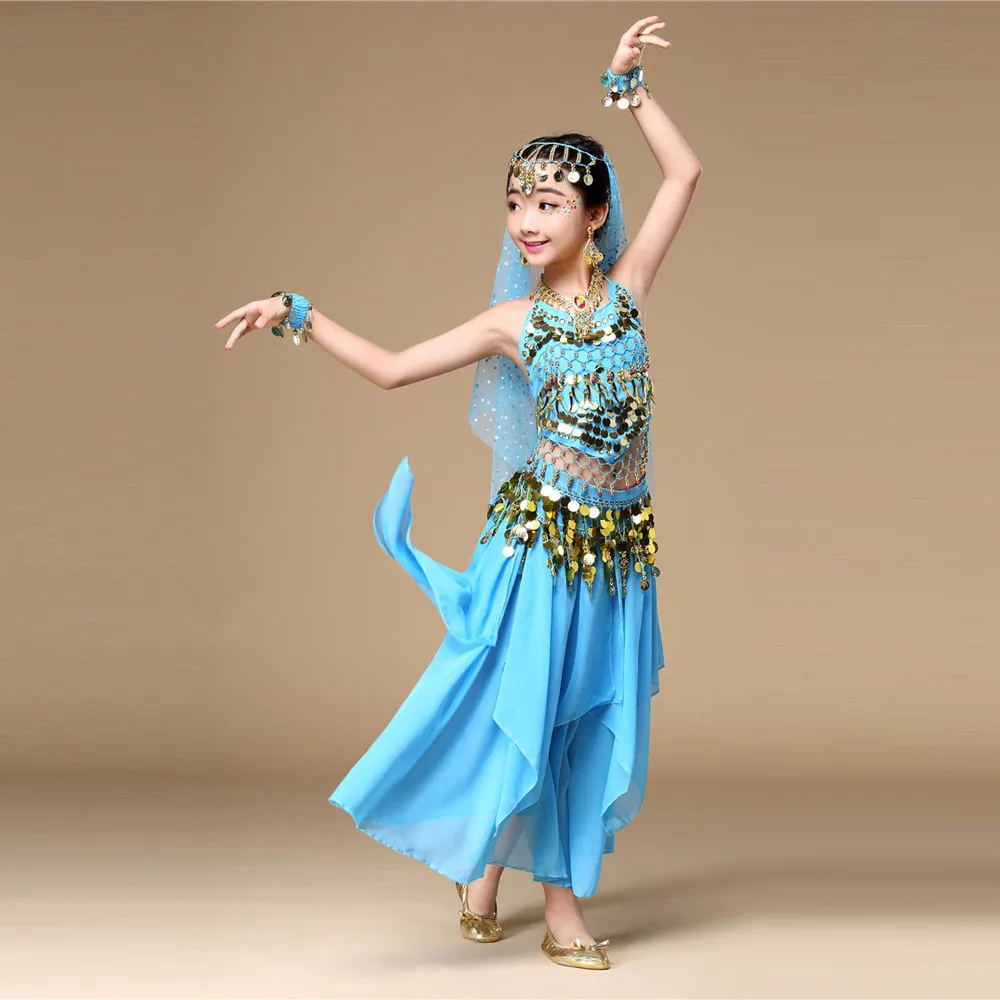 Восточный танец девушки танец живота Индия танец живота одежда детский набор костюма для танца живота танец живота ребенок дети индийский 5 цветов