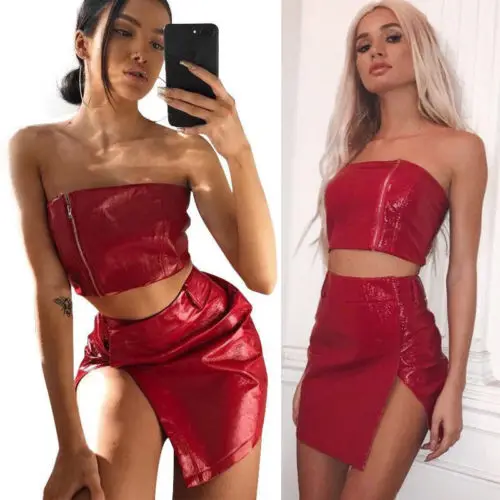 Для женщин 2 шт. Bodycon двух частей Crop Top and Skirt Set со шнуровкой вечерние AU|Спортивные