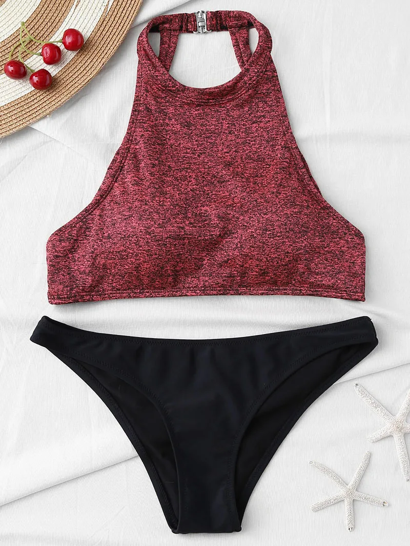 

2018 Hot Halter Neck Tankini Women Bikini Set Sexy Swimwear Women Bathing Suits Yoga bra set Swimsuit Coffee Grey Burgandy