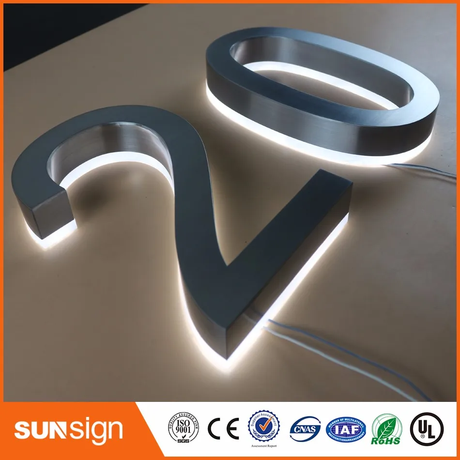 

Custom backlit LED letters or Numbers h200mm Brushed stainless steel material