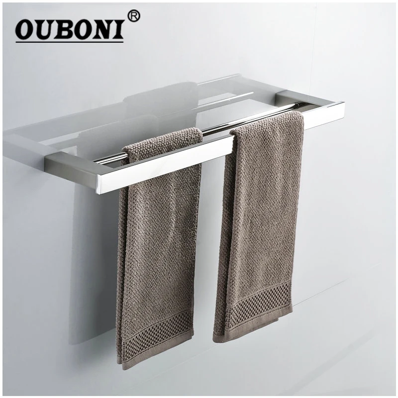 Nickel Brushed Bathroom Wall Mounted Bathroom Towel Rail Holder Storage