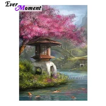 

Ever Moment Diamond Painting Full Square Drill Mosaic Flower Tree River Wall Picture Of Rhinestone Diamond Embroidery 3F2001