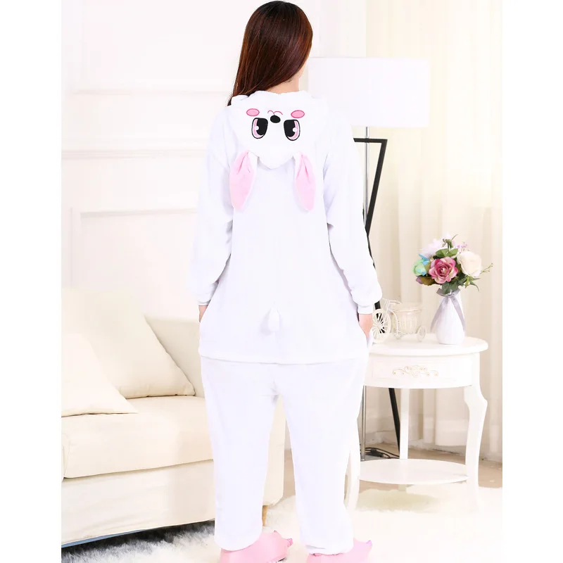 Cheap Rose Rabbit Onesies Adult Kigurumi Bunny Flannel Pajamas One-piece Jumpsuit Pijama Cosplay Party Animal Onesies Halloween (6)