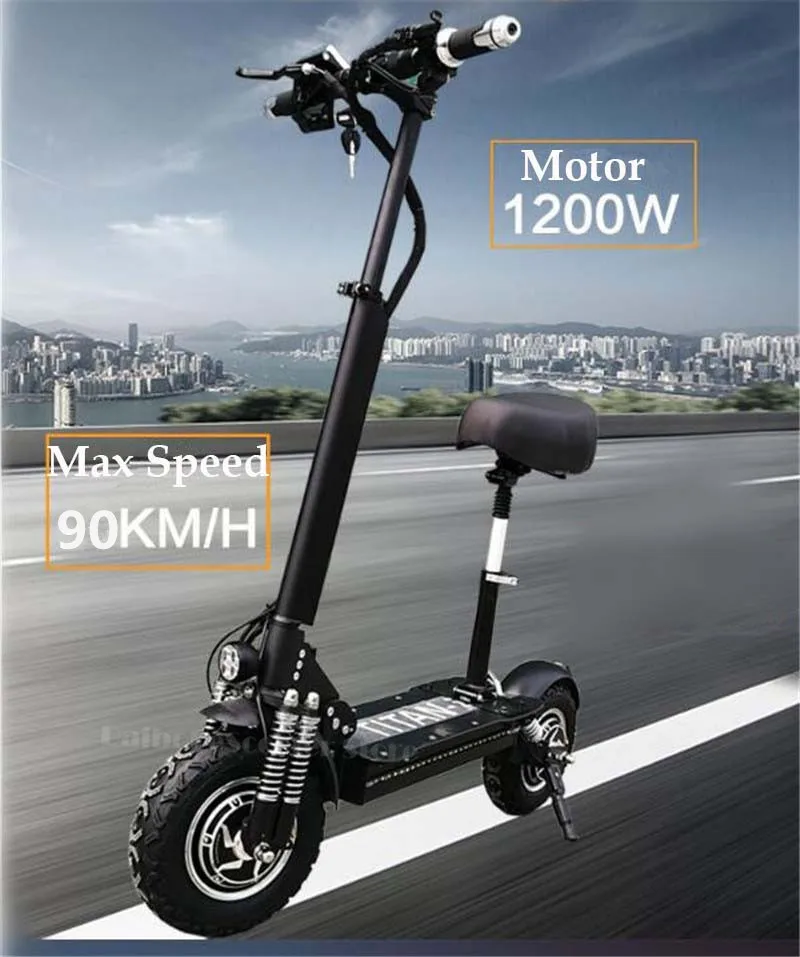 Top 11 Inch Powerful Electric Bike 2 Wheels Electric Scooters 1200W*2 60V Off Road 90KM/H Folding Electric Scooters Adults With Seat 8