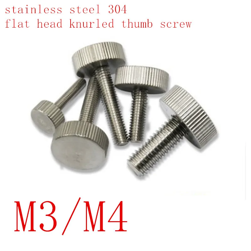 AISI 303 Stainless Steel 18-8 Knurled Flat Head Slotted Drive High Type M4-0.7 X 10mm 50 pcs DIN 465 Metric Thumb Screws 